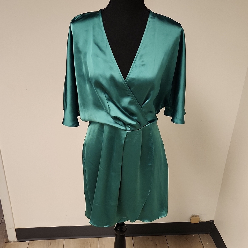 H&M Teal Satin Wrap Dress Size Med